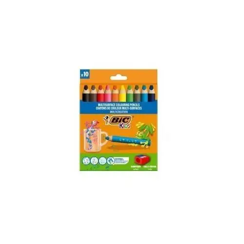 Kredki ołówkowe kids multisurface + temperówka 10+1 kolorów Bic