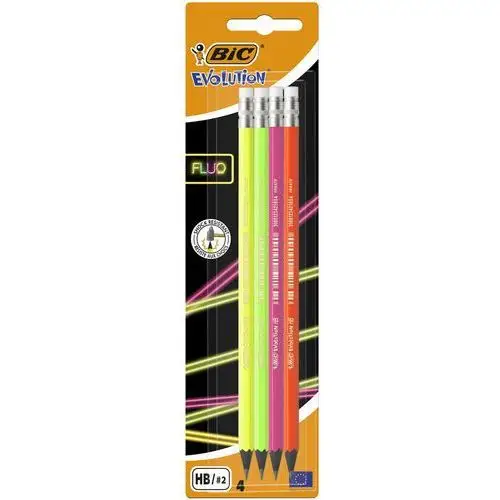 Ołówek z gumką, evolution fluo 650, hb, 4 sztuki Bic