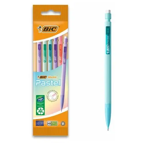 BIC, Ołówki automatyczne HB z gumką BIC MATIC Pastel 0.7MM POUCH 5 sztuk