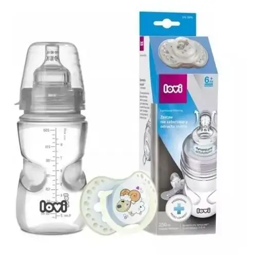 LOVI MEDICAL Butelka niemowlęca 250 ml + CANPOL Smoczek kaszka (6m+) + Smoczek uspokajający 3-6m x 1 sztuka