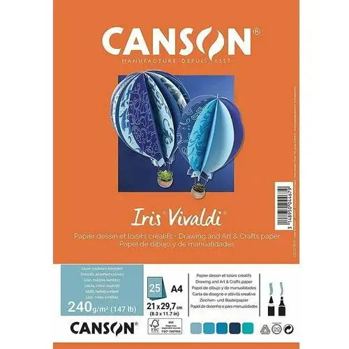 Karton Canson Iris Vivaldi - A4 - 185 g - 5 kolorów - odcienie niebieskie