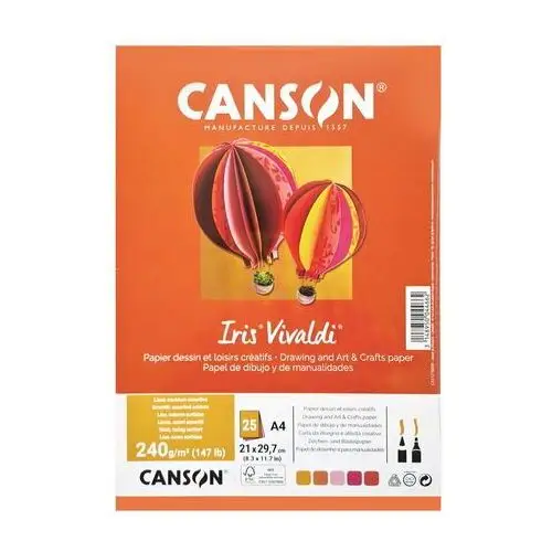 Karton Canson Iris Vivaldi - A4 - 185 G - 5 Kolorów - Odcienie Pomarańczowe