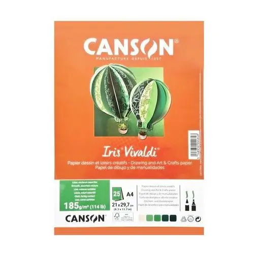 Karton iris vivaldi - a4 - 185 g - 5 kolorów - odcienie zielone Canson