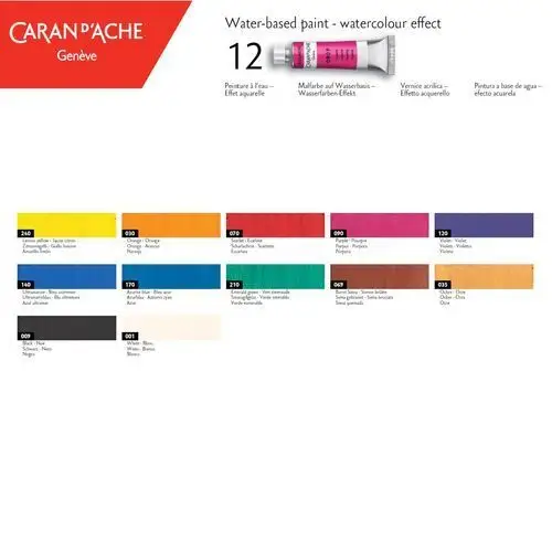Caran d'ache Farby w tubkach gouache studio, 12 kolorów + pędzelek