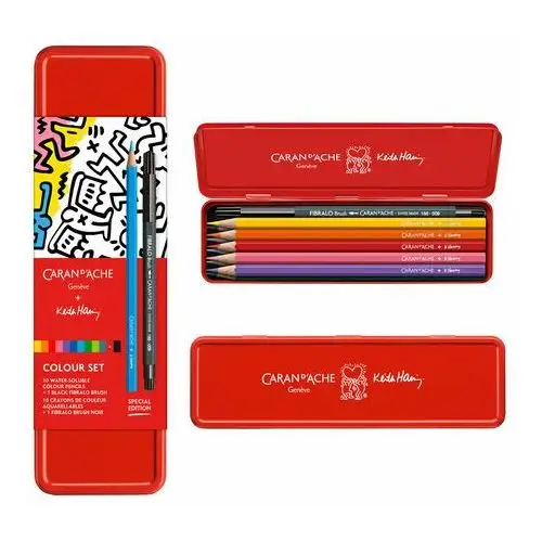 Caran D'Ache, Kredki akwarelowe Keith Haring 10 sztuk + czarny fibralo brush