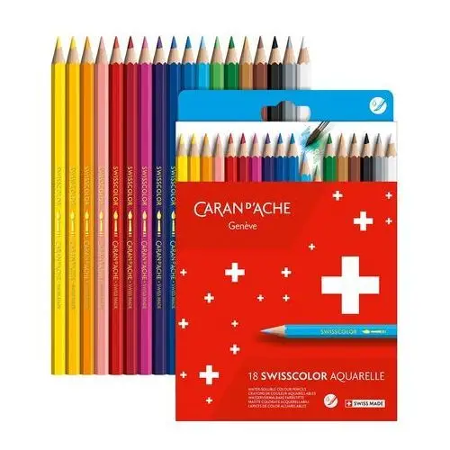 Kredki akwarelowe Swisscolor Caran d'Ache, 18 kolorów w kartonowym pudełku