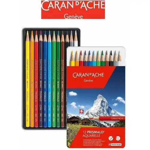 Caran d'ache , kredki prismalo aquarelle, metalowe pudełko, 12 sztuk