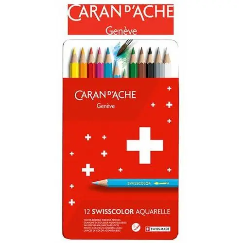 Caran d'ache Kredki swisscolor aquarelle, z efektem akwareli, sześciokątne, 12szt., mix kolorów