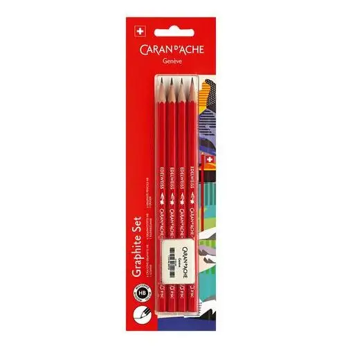 Szkolny zestaw Caran d'Ache na blistrze – 4 ołówki Edelweiss HB + gumka