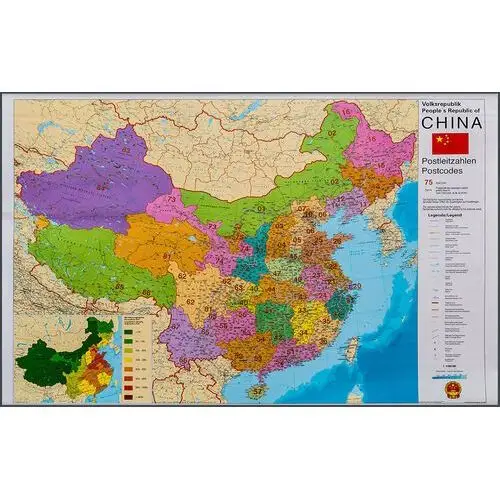 Chiny. Mapa ścienna kody pocztowe na podkładzie do wpinania - pinboard, 1:4 000 000, Stiefel