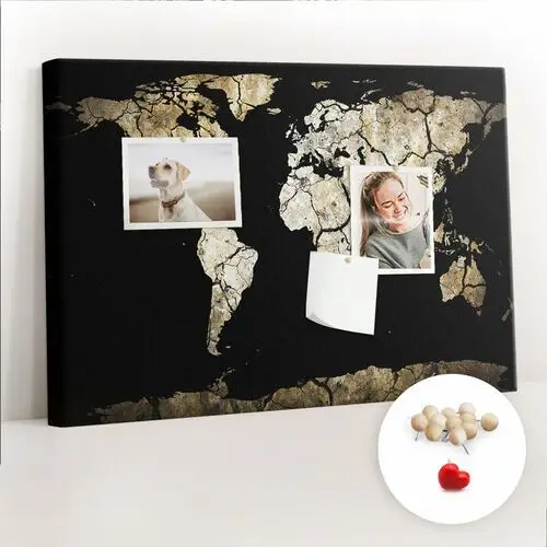 Coloray Dekoracyjna tablica korkowa, planer 60x40 cm, drewniane pinezki, wzór mapa świata susza