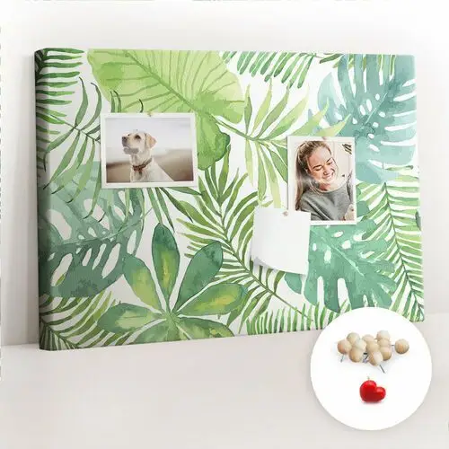 Coloray Dekoracyjna tablica korkowa, planer 60x40 cm, drewniane pinezki, wzór tropikalne liście