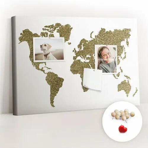 Coloray Dekoracyjna tablica korkowa, planer 60x40 cm, drewniane pinezki, wzór mapa świata