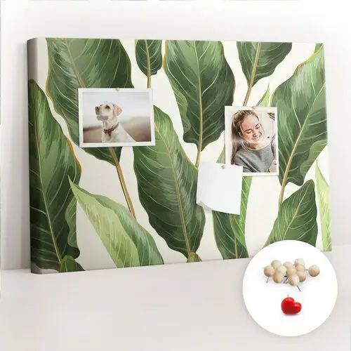 Coloray Dekoracyjna tablica korkowa, planer 60x40 cm, drewniane pinezki, wzór liście palm