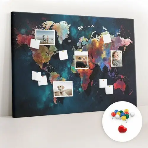 Coloray Duża tablica, korek 100x140 cm wzór abstrakcyjna mapa + pinezki kolorowe