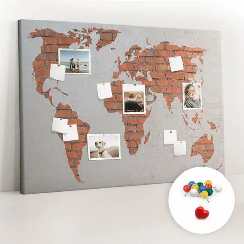 Duża Tablica, Korek 100x140 cm Wzór Ceglana mapa świata + Pinezki Kolorowe