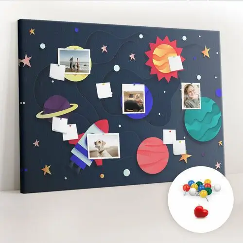 Duża tablica, korek 100x140 cm wzór dziecięcy kosmos + pinezki kolorowe Coloray