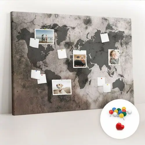 Coloray Duża tablica, korek 100x140 cm wzór mapa świata beton + pinezki kolorowe