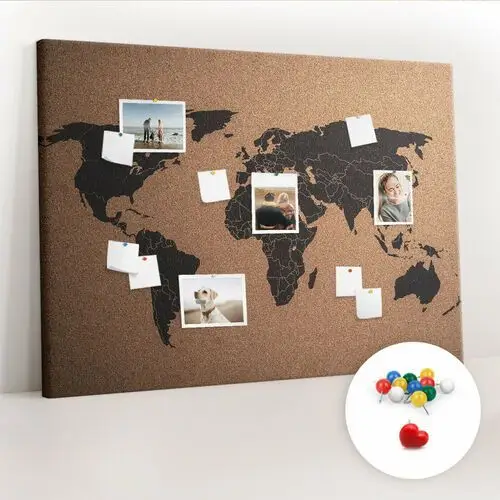 Duża tablica, korek 100x140 cm wzór mapa świata + pinezki kolorowe Coloray