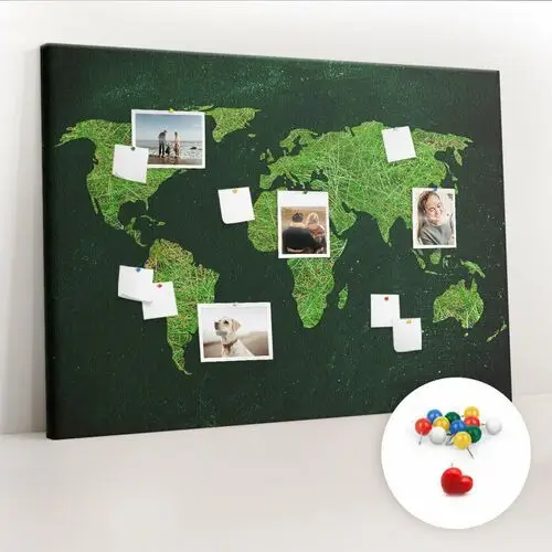 Coloray Duża tablica, korek 100x140 cm wzór trawiasta mapa świata + pinezki kolorowe