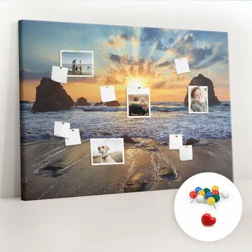 Coloray Duża tablica, korek 100x140 cm wzór zachód słońca na plaży + pinezki kolorowe