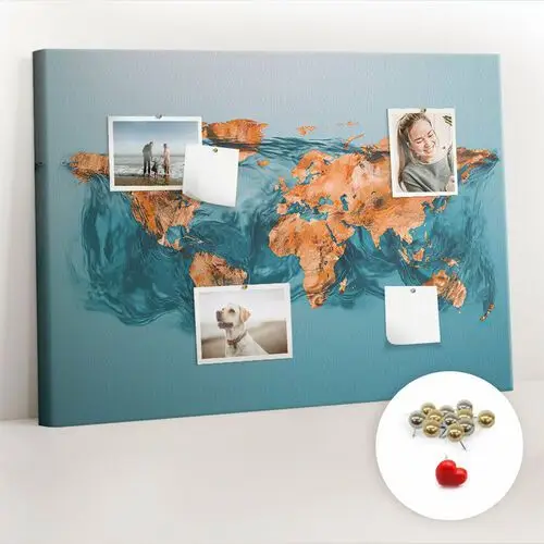 Coloray Korkowa tablica 100x70 cm - abstrakcja mapa świata + metaliczne pinezki