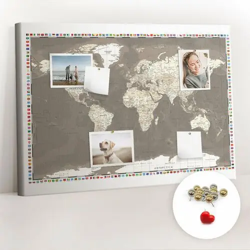 Coloray Korkowa tablica 100x70 cm - brązowa mapa świata + metaliczne pinezki