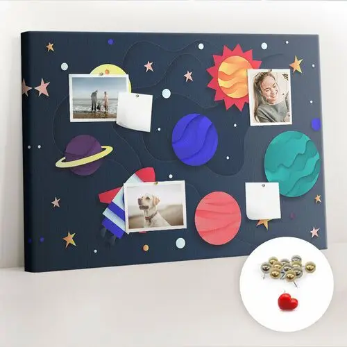 Korkowa tablica 100x70 cm - dziecięcy kosmos + metaliczne pinezki Coloray