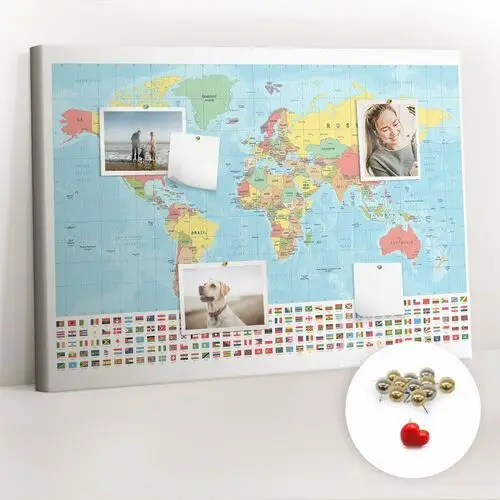 Korkowa tablica 100x70 cm - geografia mapa świata + metaliczne pinezki Coloray