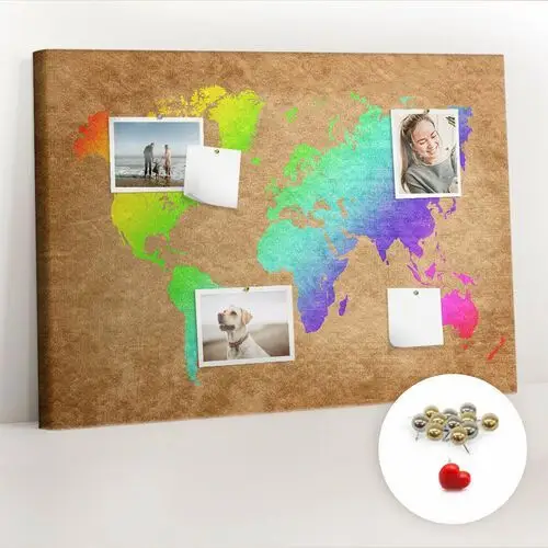 Coloray Korkowa tablica 100x70 cm - mapa świata + metaliczne pinezki