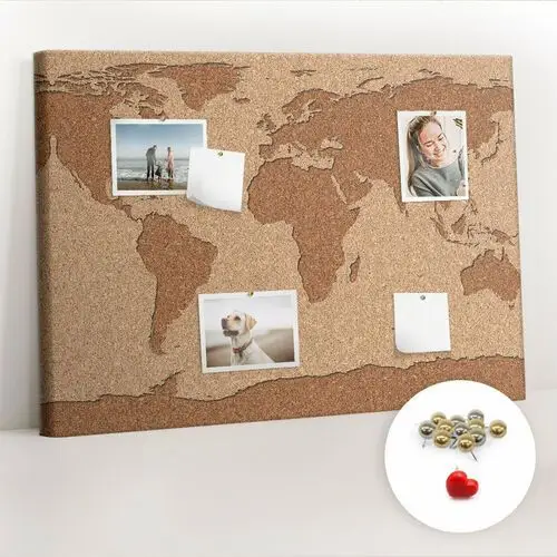 Korkowa tablica 100x70 cm - mapa świata z korka + metaliczne pinezki Coloray