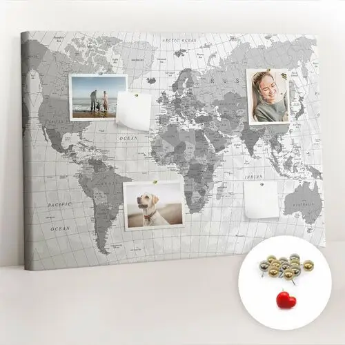 Korkowa tablica 100x70 cm - polityczna mapa świata + metaliczne pinezki Coloray