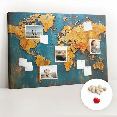 Korkowa tablica xxl - planer na ścianę 120x80 cm - dekoracyjna mapa świata + drewniane pinezki Coloray