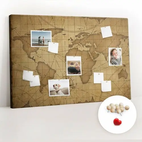 Coloray Korkowa tablica xxl - planer na ścianę 120x80 cm - mapa świata vintage + drewniane pinezki