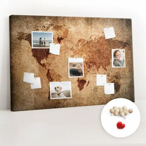 Coloray Korkowa tablica xxl - planer na ścianę 120x80 cm - stara mapa świata + drewniane pinezki
