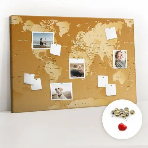 Organizer na ścianę xxl, tablica korkowa 120x80 cm - mapa świata + pinezki Coloray