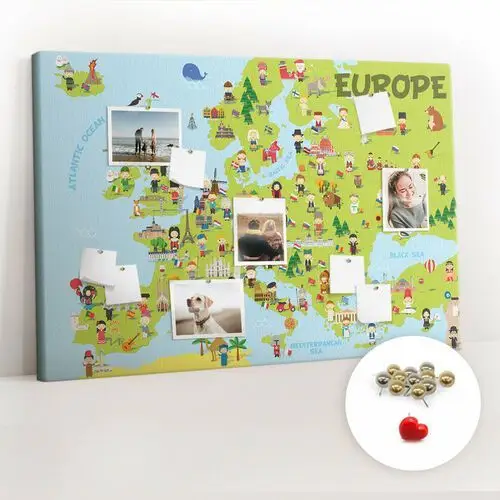 Organizer na ścianę xxl, tablica korkowa 120x80 cm - mapa świata z flagami + pinezki Coloray