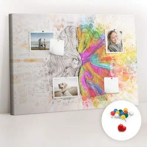 Organizer, tablica korkowa 100x70 cm + kolorowe pinezki - abstrakcja mózg Coloray