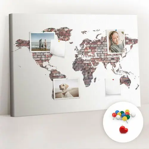 Organizer, Tablica korkowa 100x70 cm + Kolorowe Pinezki - Ceglana mapa świata
