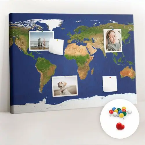 Organizer, Tablica korkowa 100x70 cm + Kolorowe Pinezki - Duża mapa świata