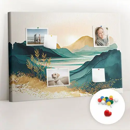 Organizer, tablica korkowa 100x70 cm + kolorowe pinezki - krajobraz górski Coloray