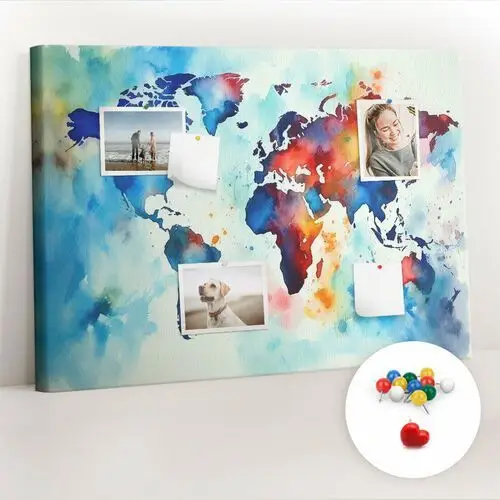 Organizer, Tablica korkowa 100x70 cm + Kolorowe Pinezki - Malowana mapa