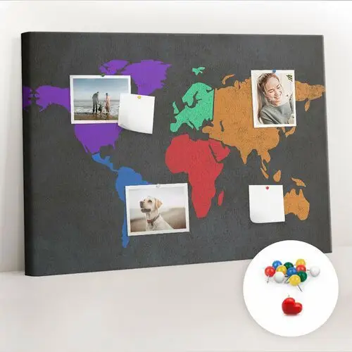 Organizer, Tablica korkowa 100x70 cm + Kolorowe Pinezki - Mapa śwata