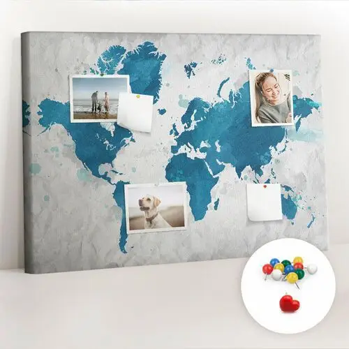 Organizer, tablica korkowa 100x70 cm + kolorowe pinezki - mapa świata Coloray