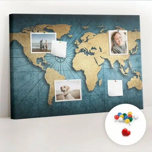 Coloray Organizer, tablica korkowa 100x70 cm + kolorowe pinezki - mapa świata 3d