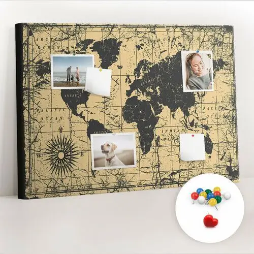 Organizer, tablica korkowa 100x70 cm + kolorowe pinezki - mapa świata vintage Coloray