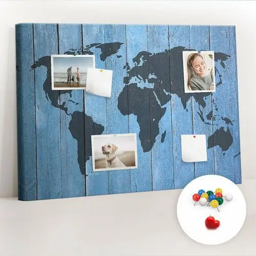 Organizer, Tablica korkowa 100x70 cm + Kolorowe Pinezki - Mapa świata deski