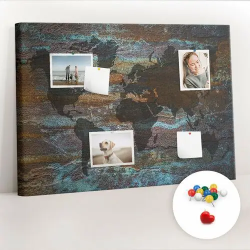Organizer, tablica korkowa 100x70 cm + kolorowe pinezki - mapa świata rdza Coloray