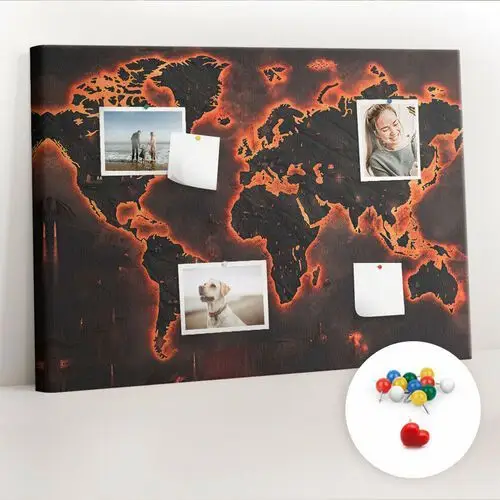 Organizer, Tablica korkowa 100x70 cm + Kolorowe Pinezki - Mapa świata