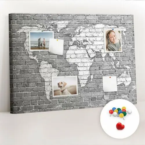 Organizer, Tablica korkowa 100x70 cm + Kolorowe Pinezki - Mapa świata na cegłach